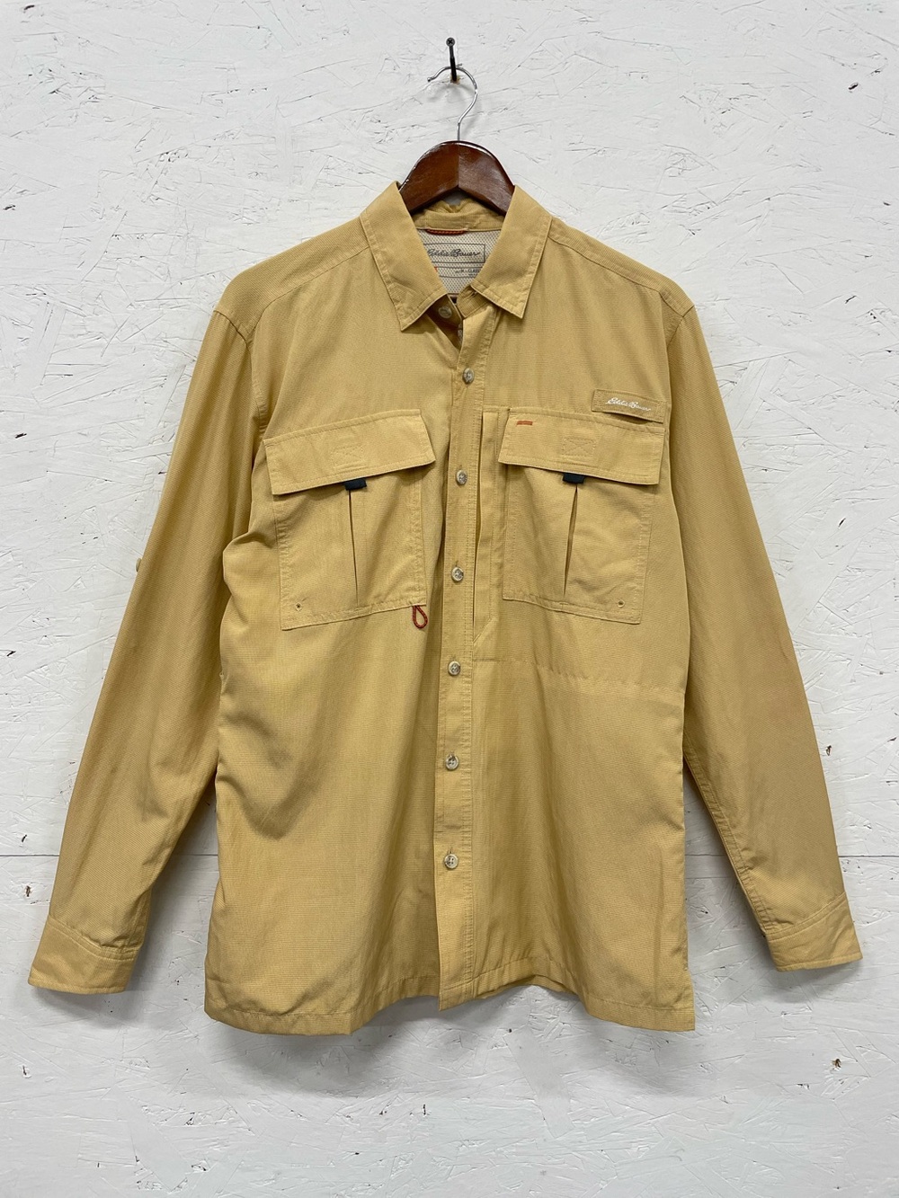 Eddie Bauer Voyager Flex Long-Sleeve Shirt, Size M, Mustard Yellow